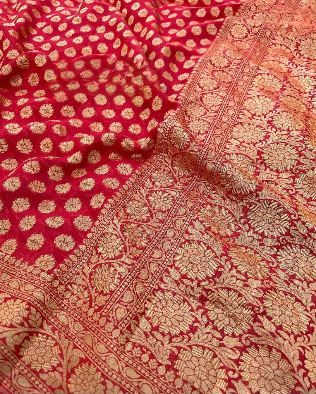 Khaddi Georgette Banarasi Saree - Gold zari