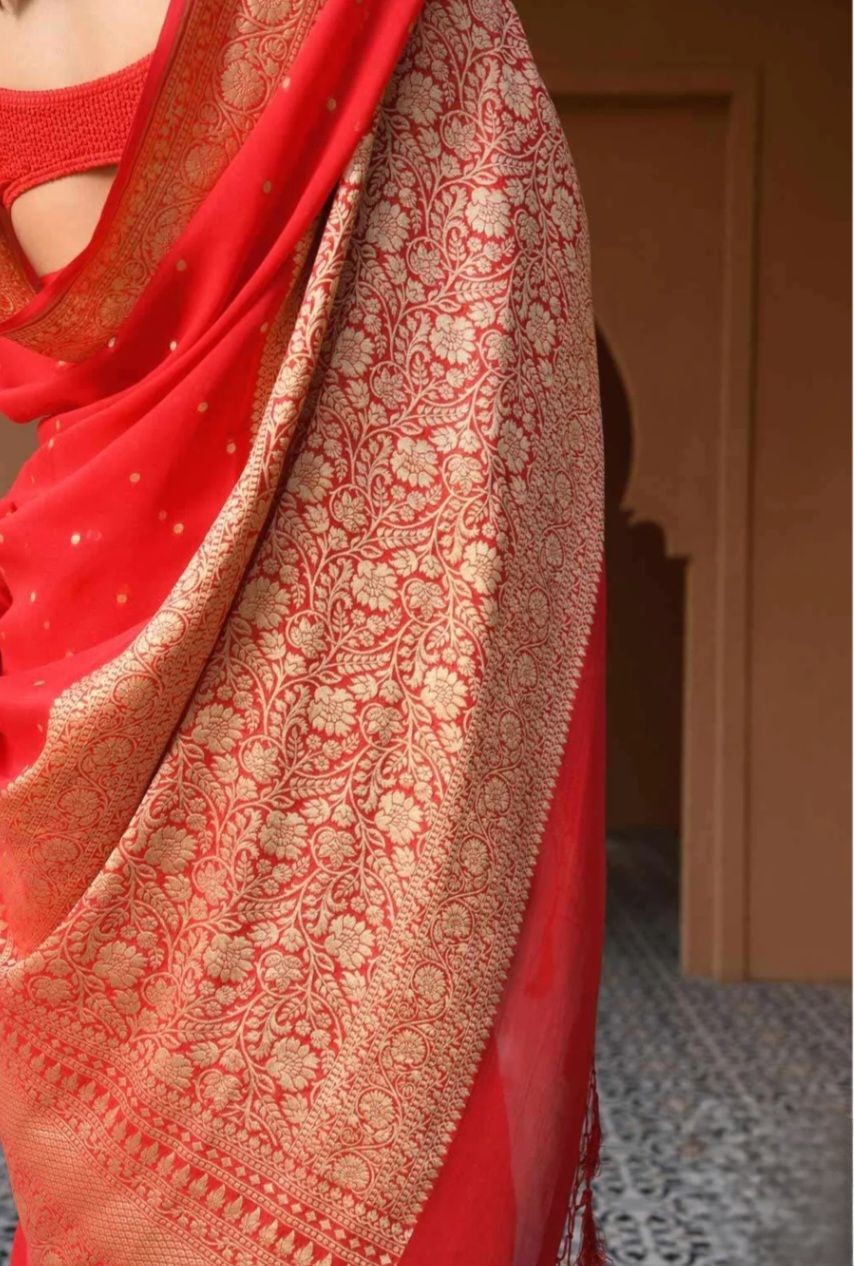Khaddi Georgette Banarasi Saree - Gold zari
