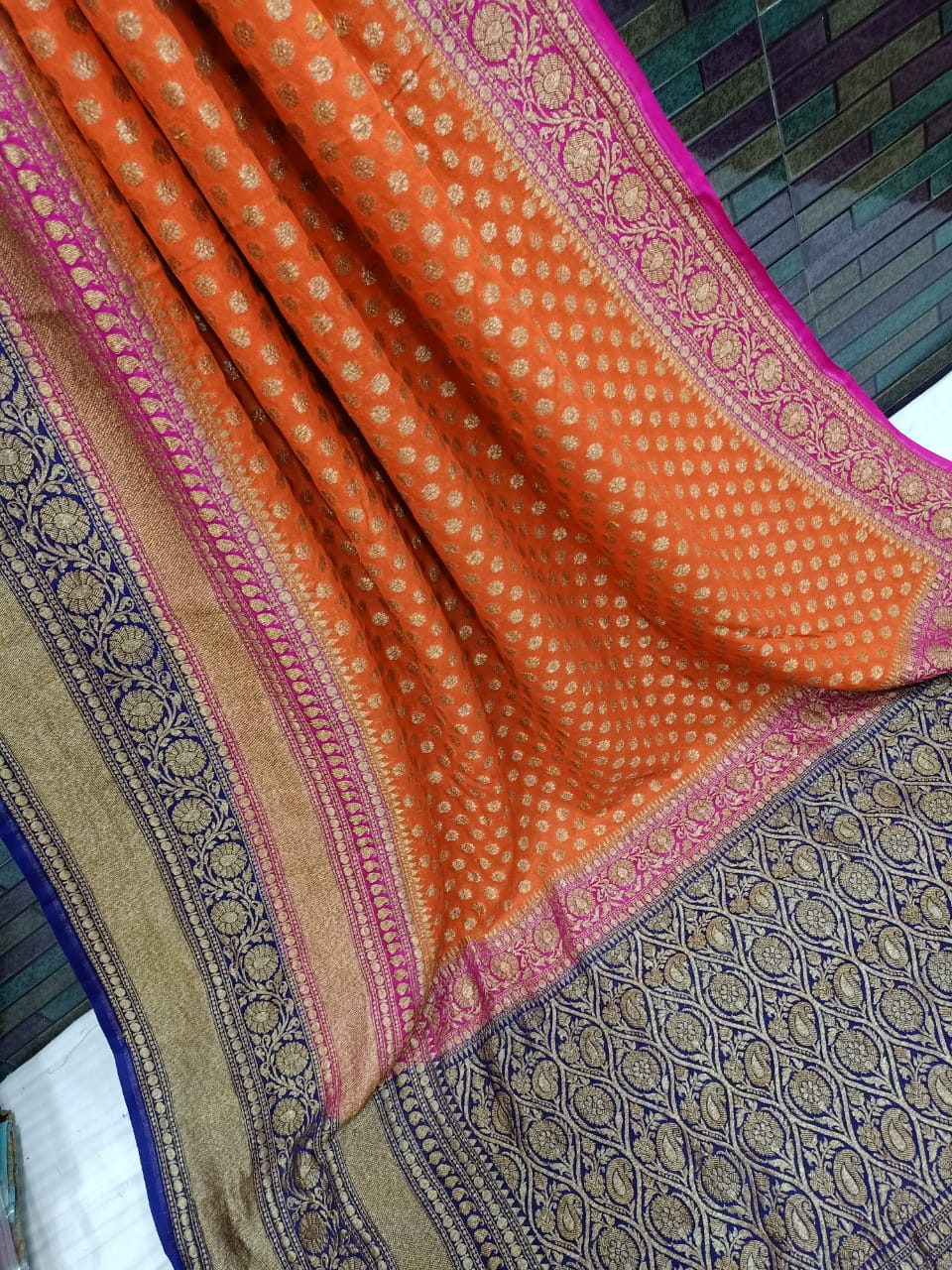 Khaddi Georgette Banarasi Saree - Antique zari