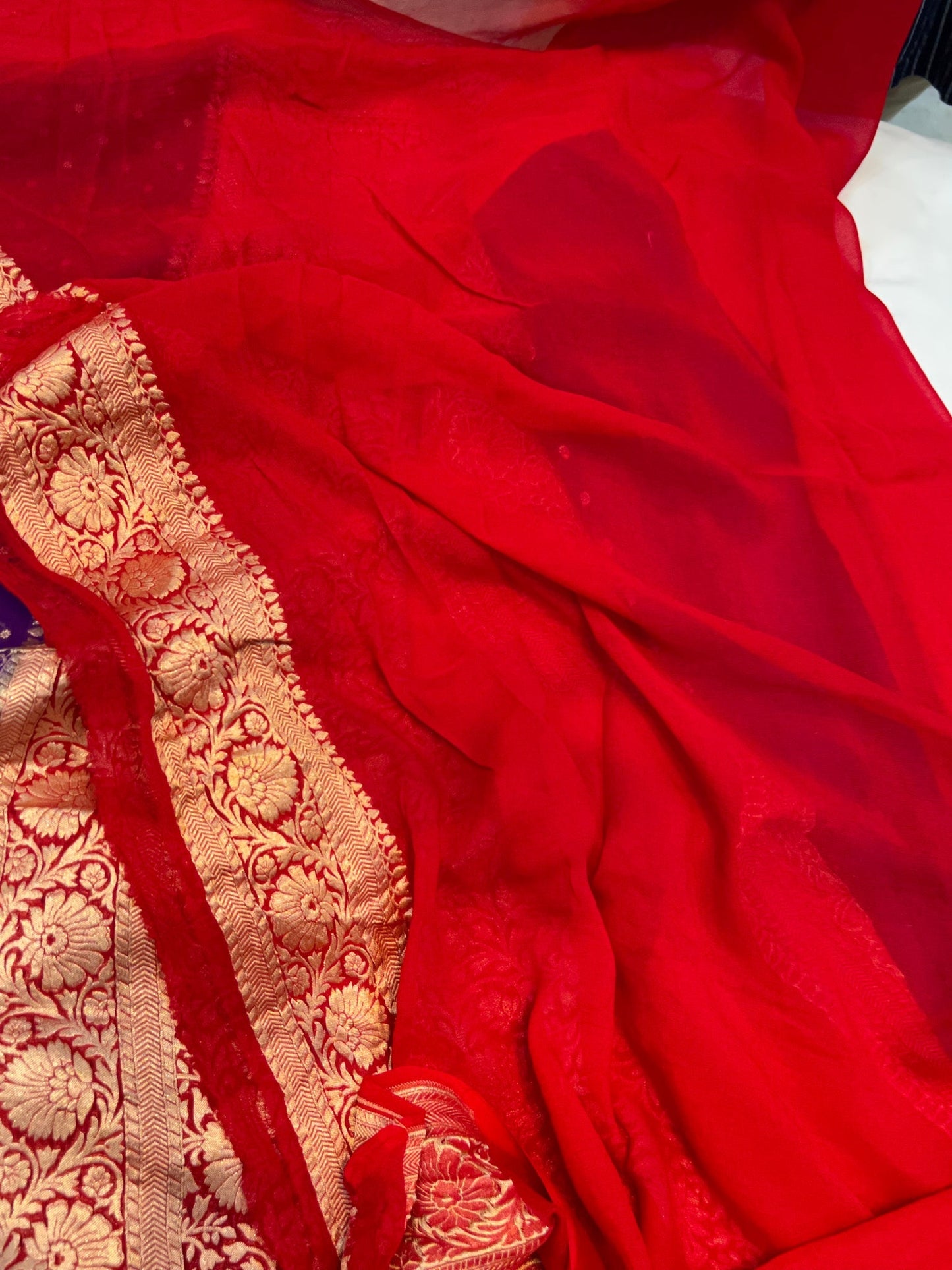 Khaddi Georgette Banarasi Saree - Gold zari