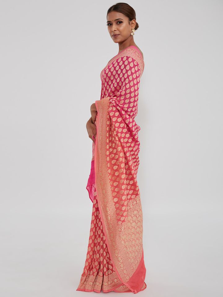 Khaddi Georgette Banarasi Saree - Gold zari