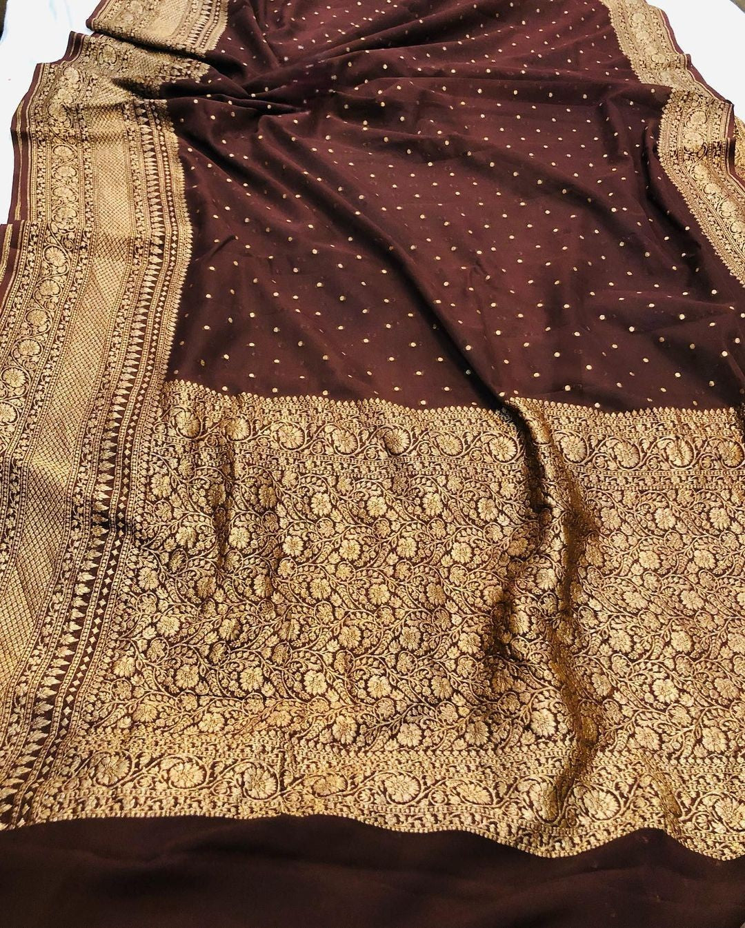 Khaddi Georgette Banarasi Saree - Antique zari