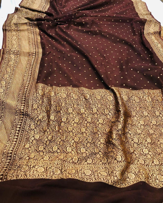 Khaddi Georgette Banarasi Saree - Antique zari