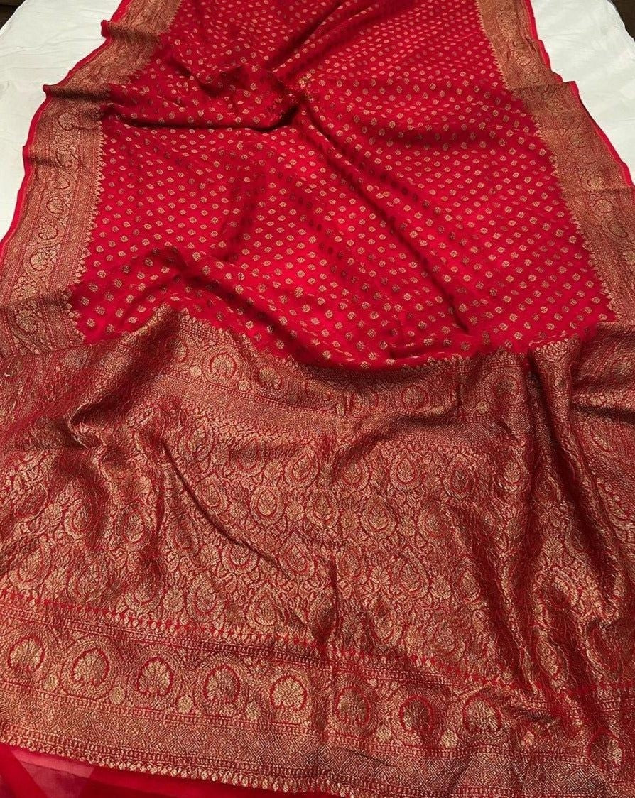 Khaddi Georgette Banarasi Saree - Antique zari