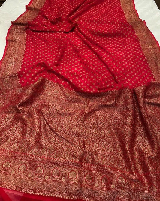 Khaddi Georgette Banarasi Saree - Antique zari