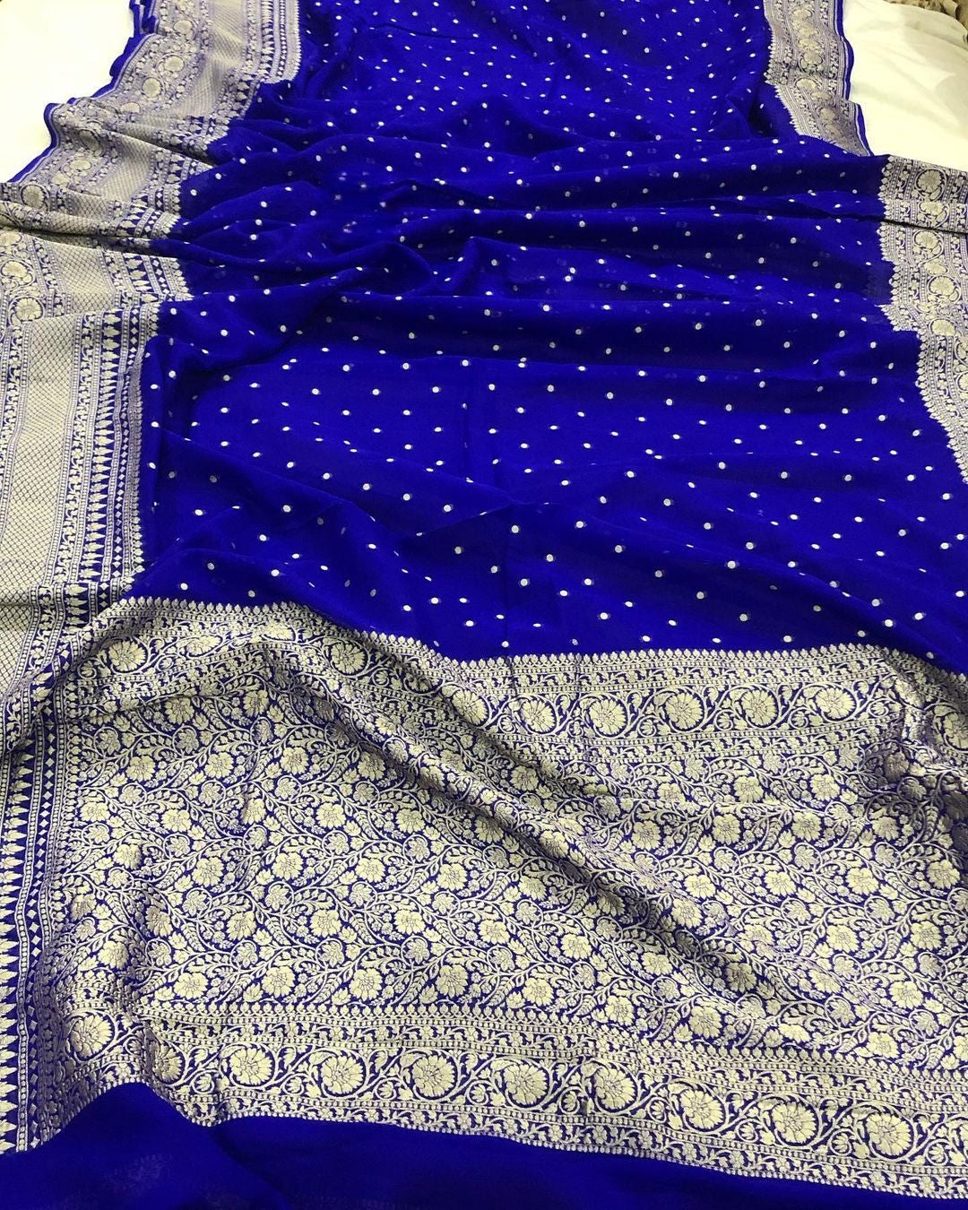 Khaddi Georgette Banarasi Saree - Gold zari