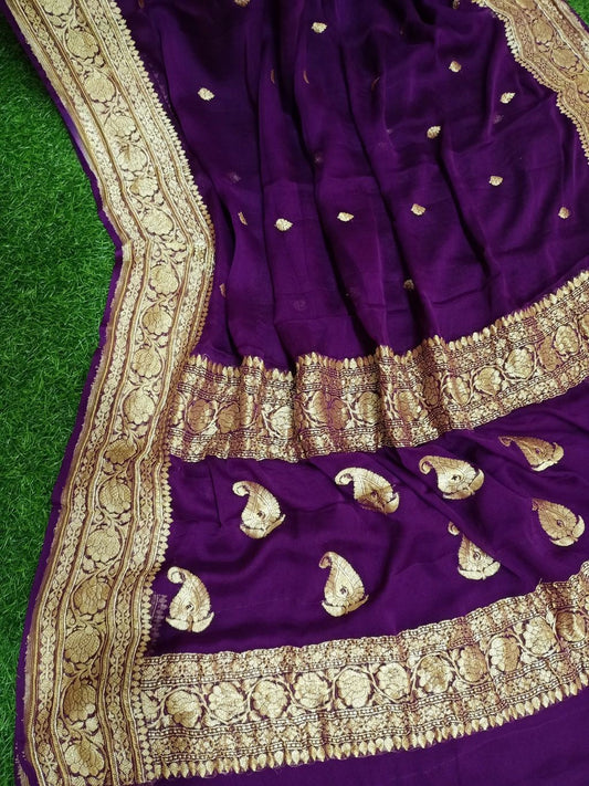Khaddi Georgette Banarasi Saree - Gold zari
