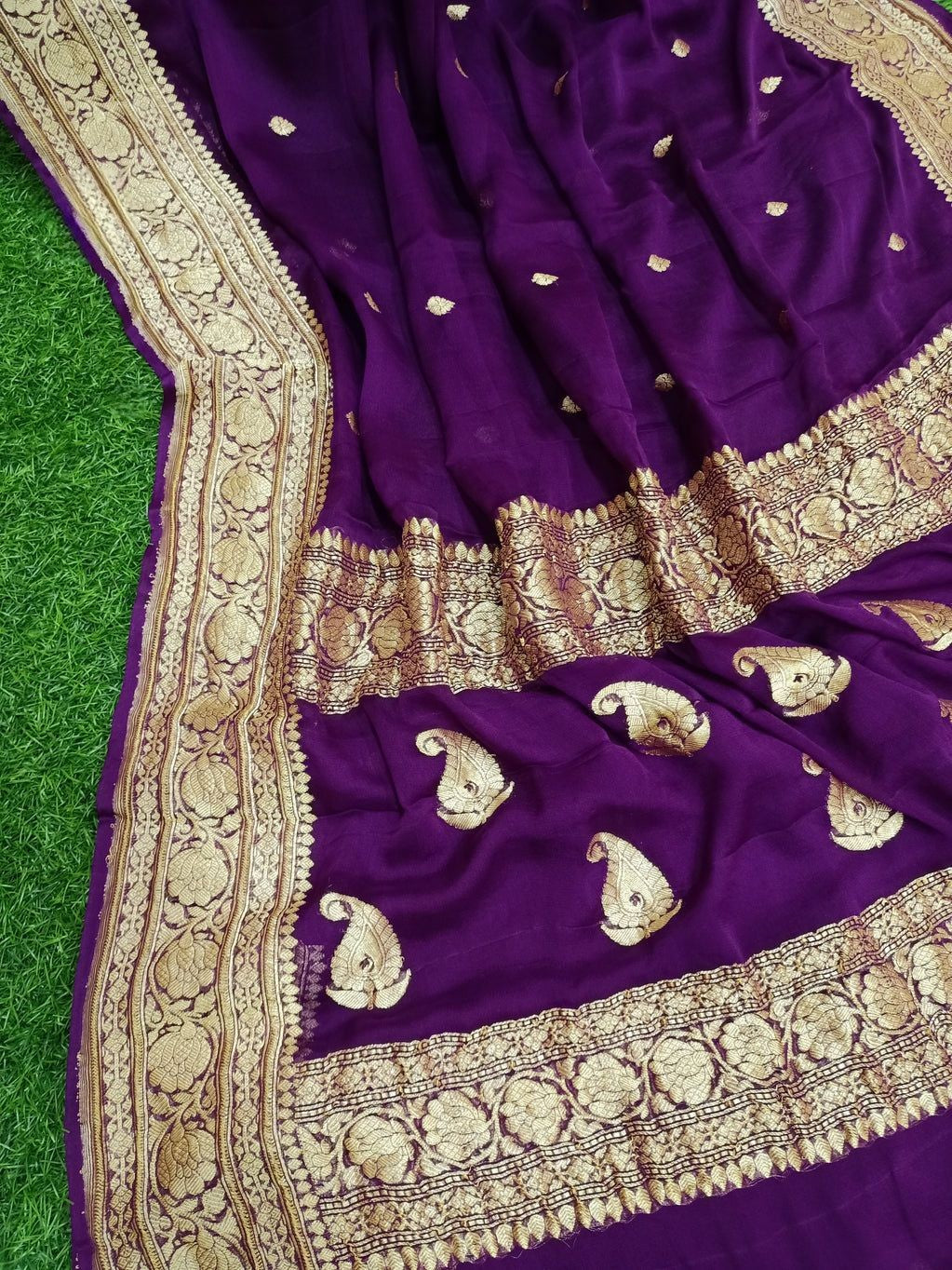 Khaddi Georgette Banarasi Saree - Gold zari