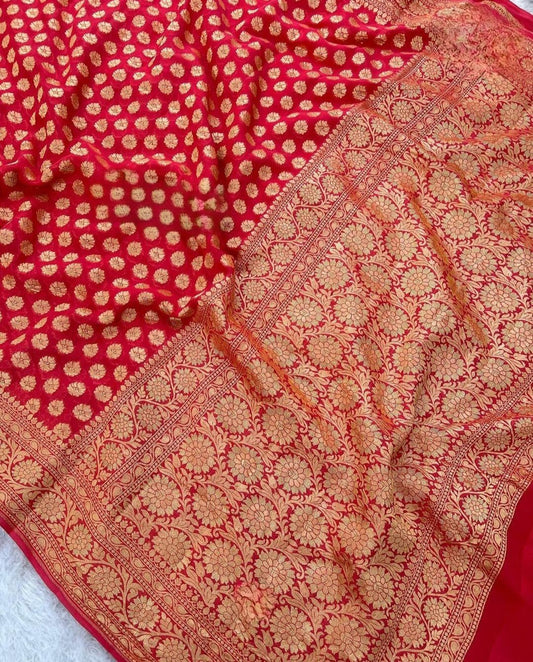 Khaddi Georgette Banarasi Saree - Gold zari