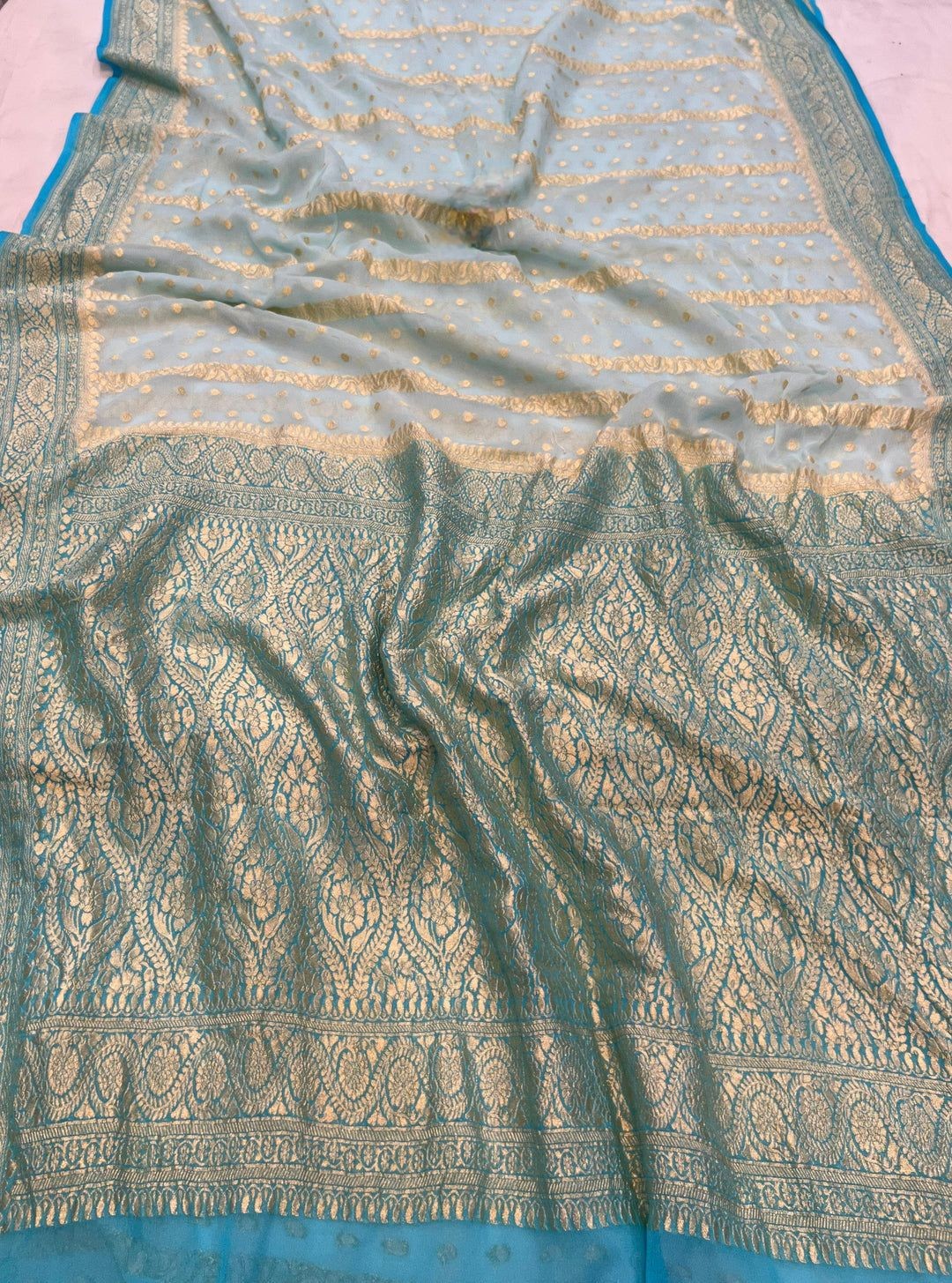 Khaddi Georgette Banarasi Saree - Gold zari