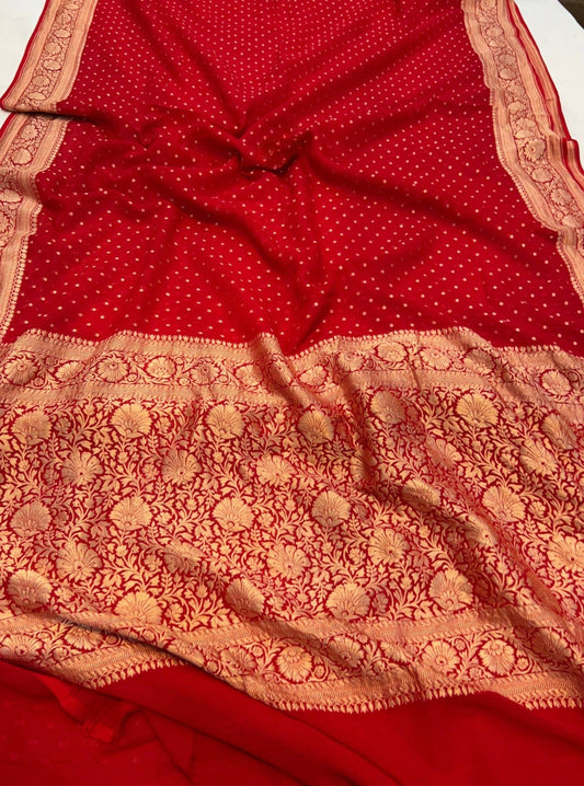 Khaddi Georgette Banarasi Saree - Gold zari