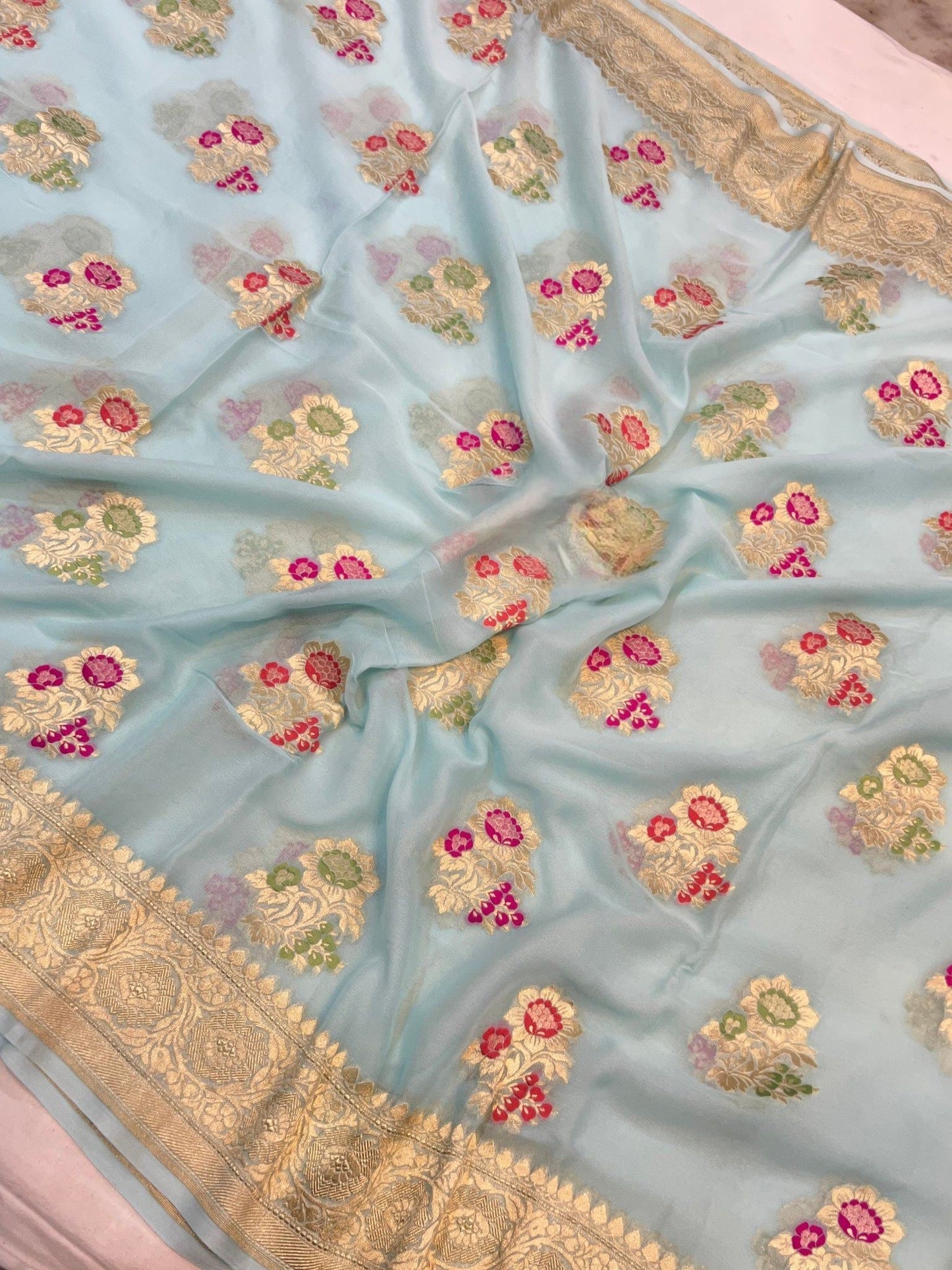 Khaddi Georgette Handloom Banarasi Saree