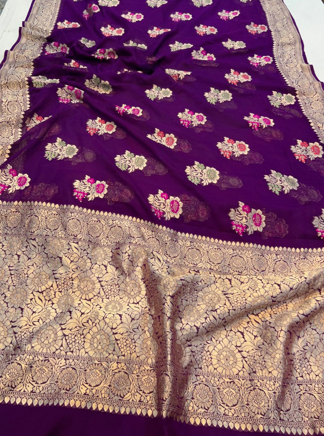 Khaddi Georgette Banarasi Saree - Gold zari