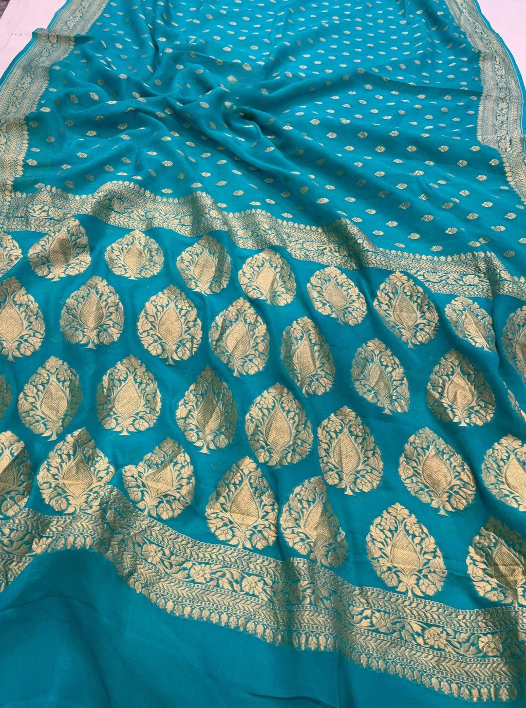 Khaddi Georgette Banarasi Saree - Gold zari