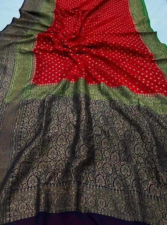 Khaddi Georgette Banarasi Saree - Antique zari