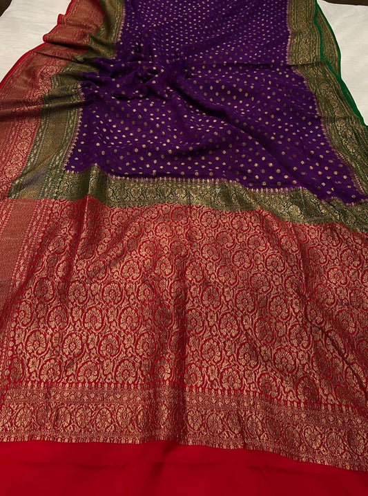 Khaddi Georgette Banarasi Saree - Antique zari