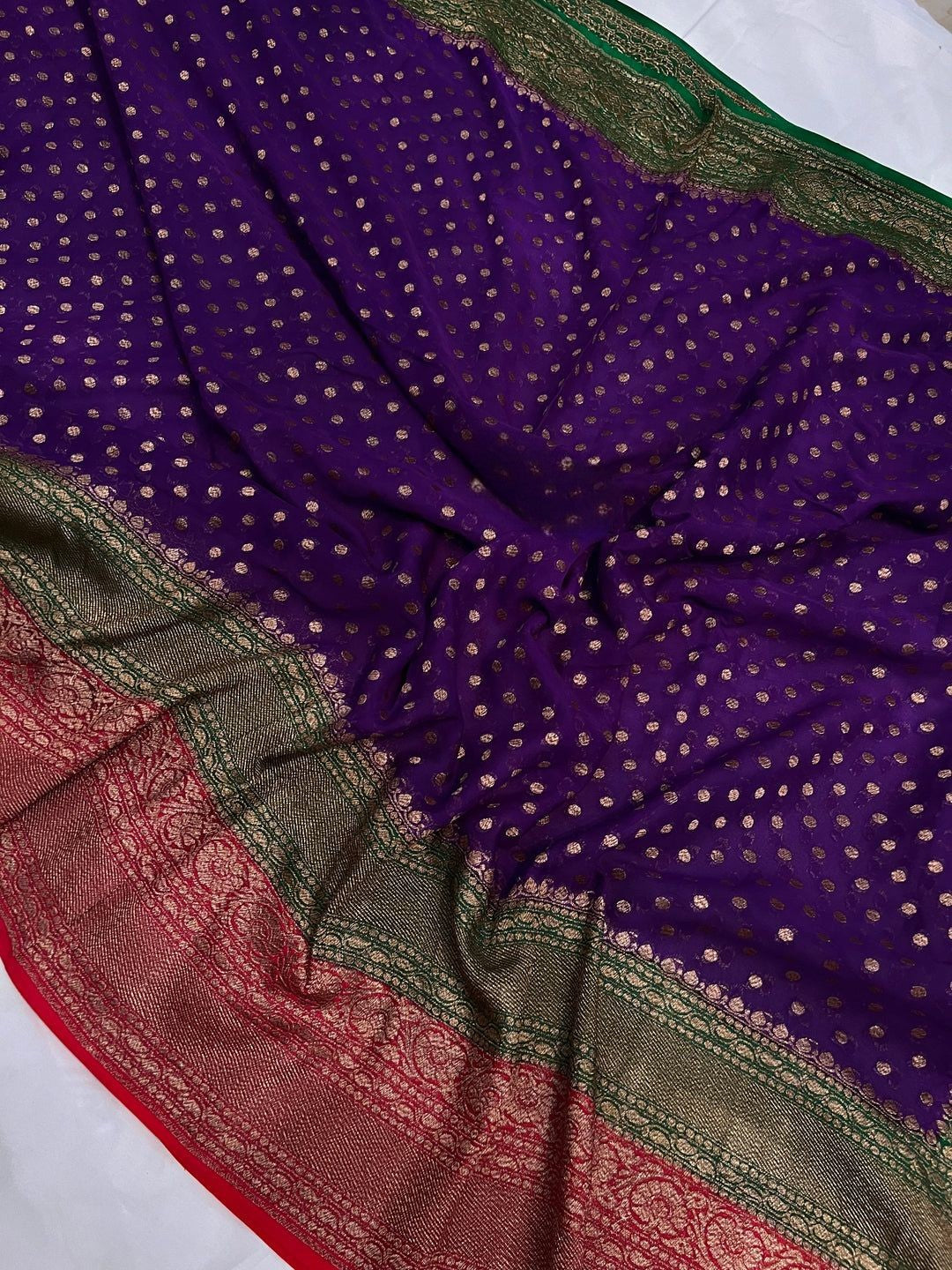 Khaddi Georgette Banarasi Saree - Antique zari