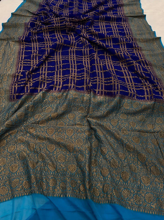 Khaddi Georgette Banarasi Saree - Antique zari