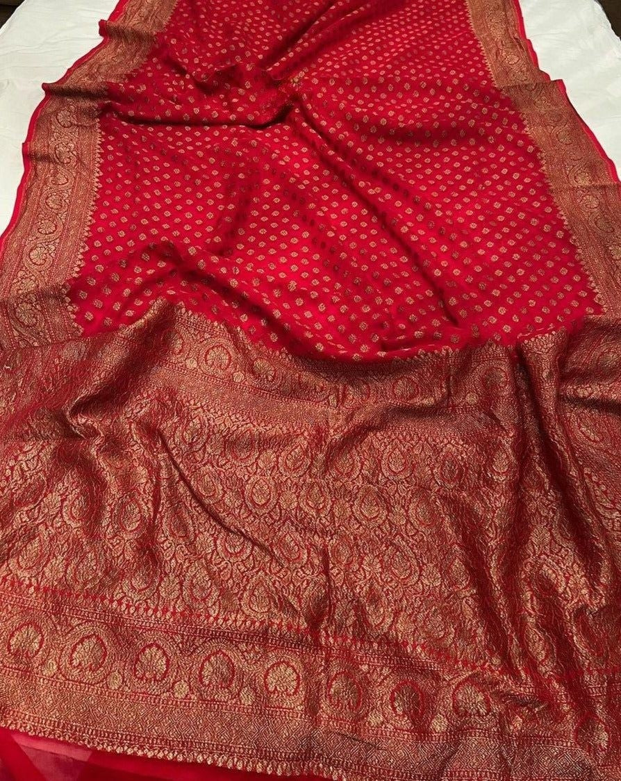 Khaddi Georgette Banarasi Saree - Antique zari