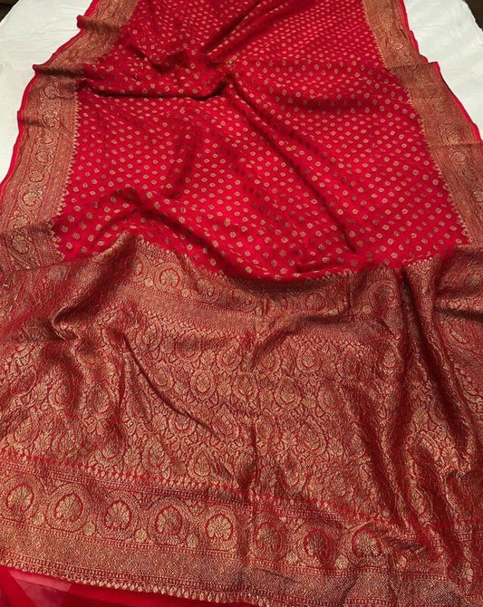 Khaddi Georgette Banarasi Saree - Antique zari