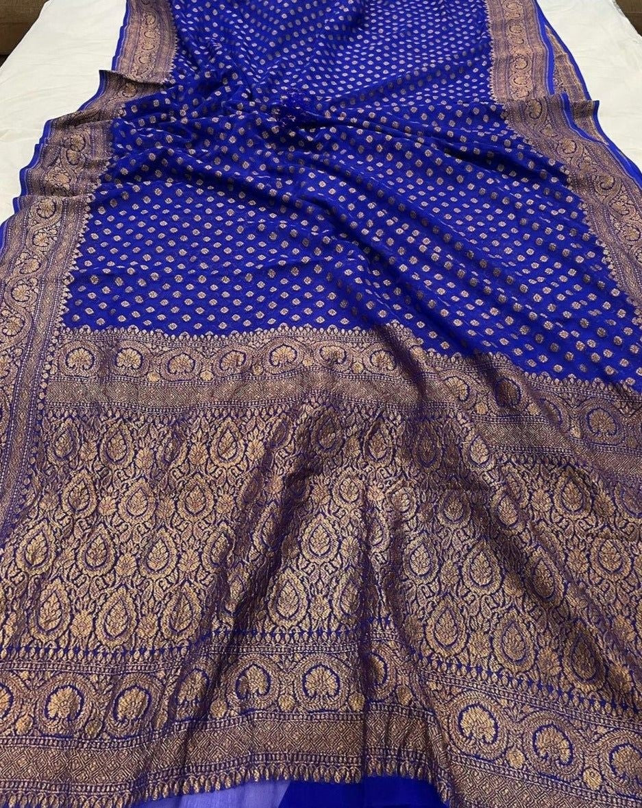 Khaddi Georgette Banarasi Saree - Antique zari