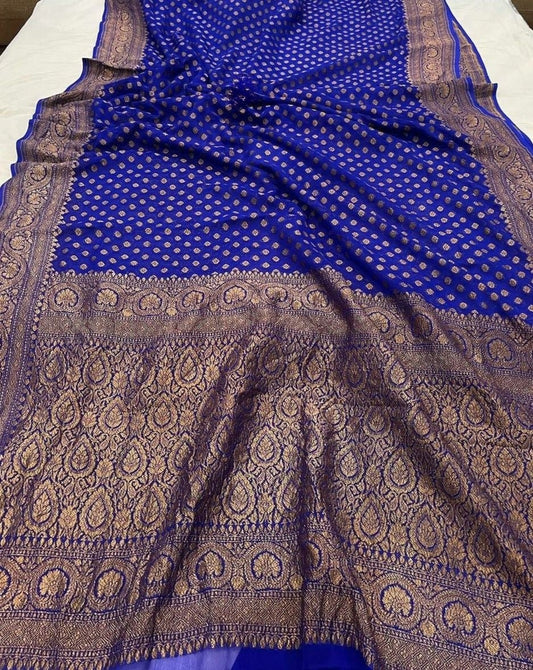 Khaddi Georgette Banarasi Saree - Antique zari