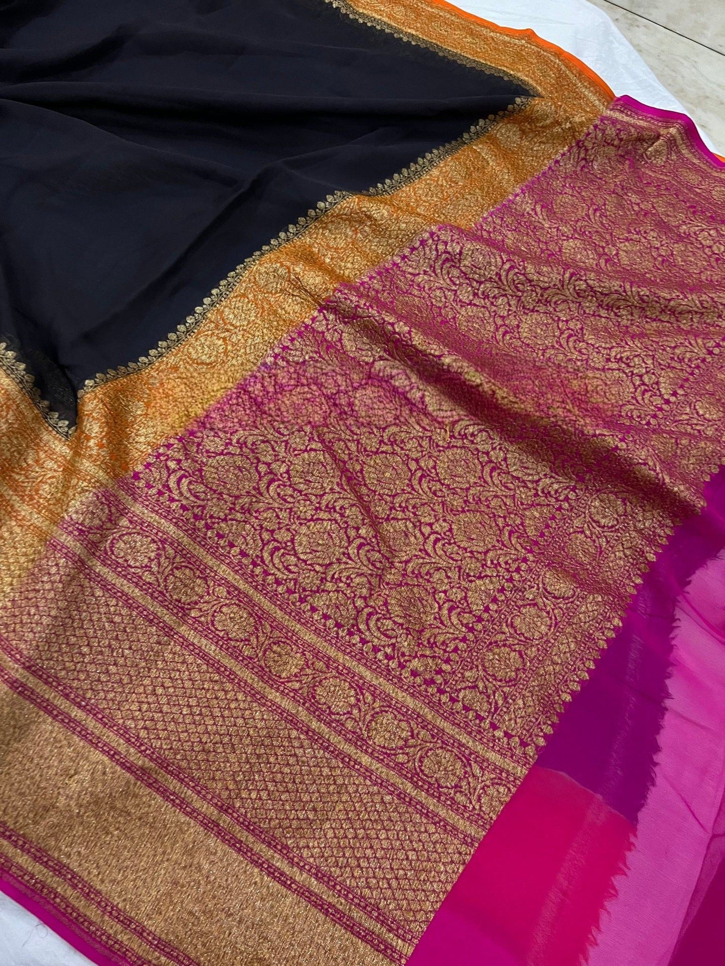 Khaddi Georgette Banarasi Saree - Antique zari