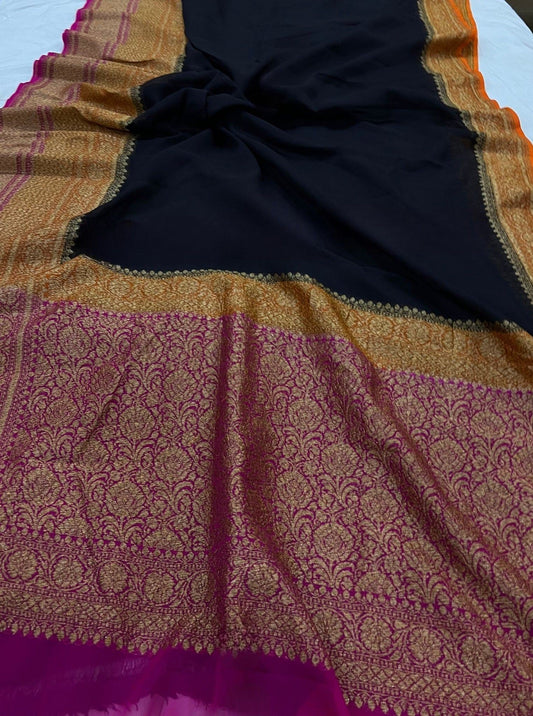 Khaddi Georgette Banarasi Saree - Antique zari
