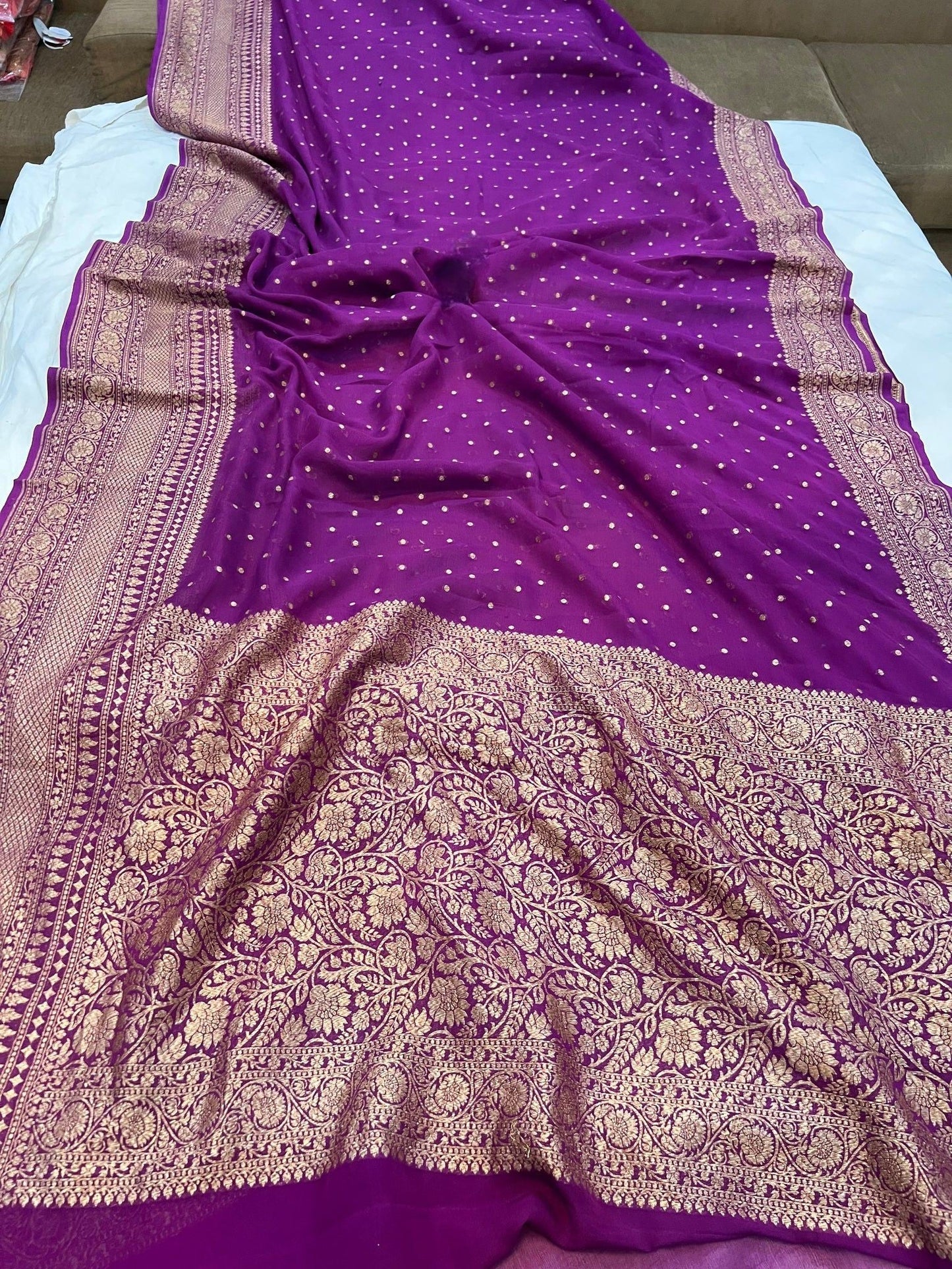Khaddi Georgette Banarasi Saree - Antique zari