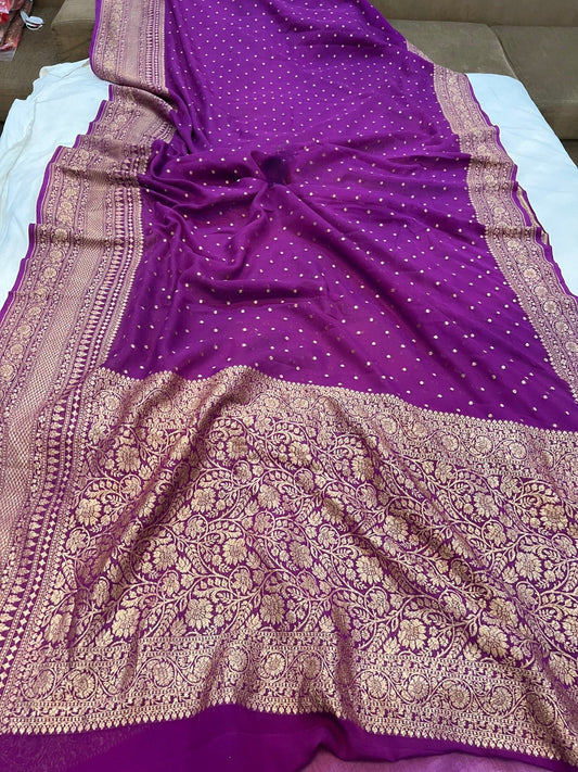 Khaddi Georgette Banarasi Saree - Antique zari