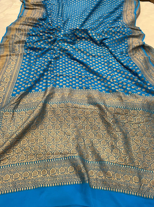 Khaddi Georgette Banarasi Saree - Antique zari