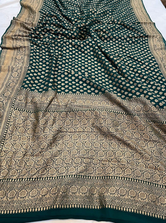 Khaddi Georgette Banarasi Saree - Antique zari