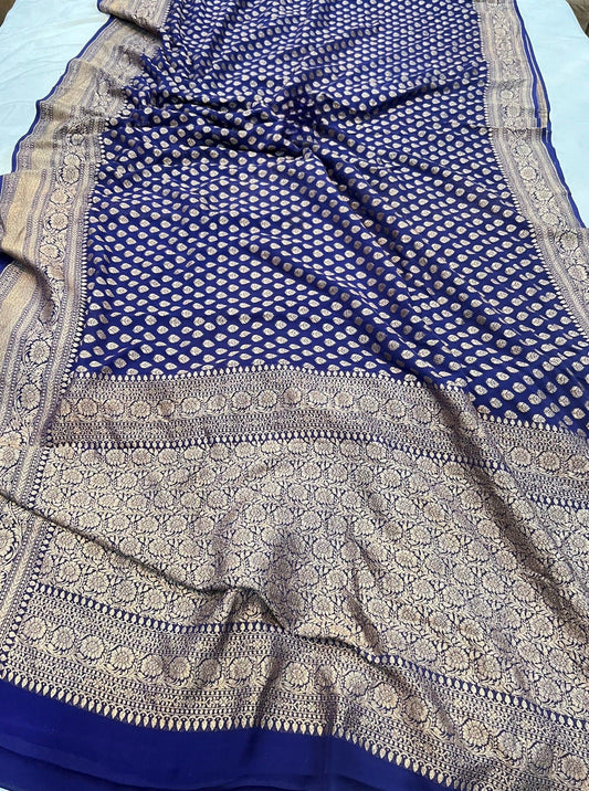 Khaddi Georgette Banarasi Saree - Antique zari