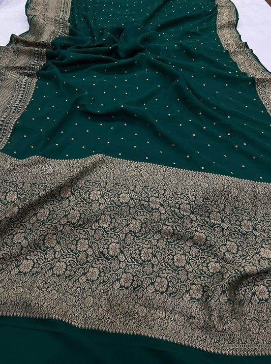 Khaddi Georgette Banarasi Saree - Antique zari