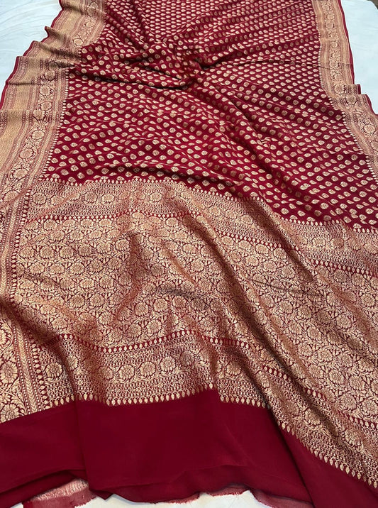 Khaddi Georgette Banarasi Saree - Antique zari