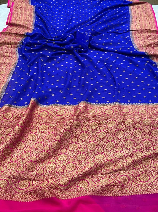 Khaddi Georgette Banarasi Saree - Antique zari