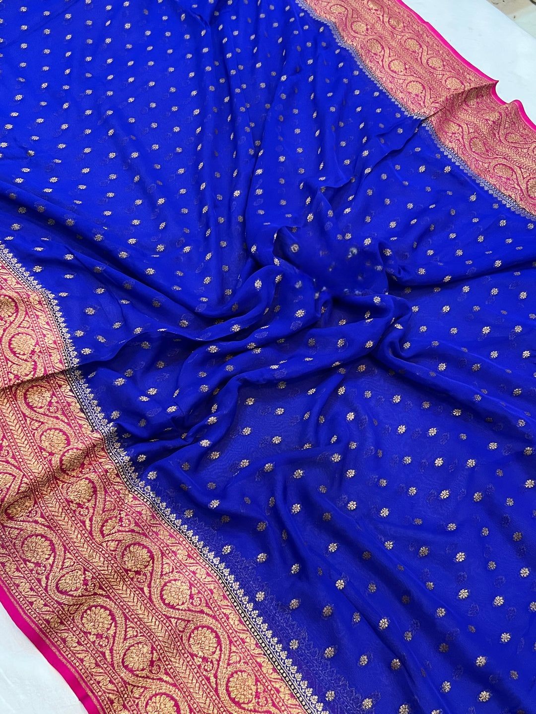 Khaddi Georgette Banarasi Saree - Antique zari