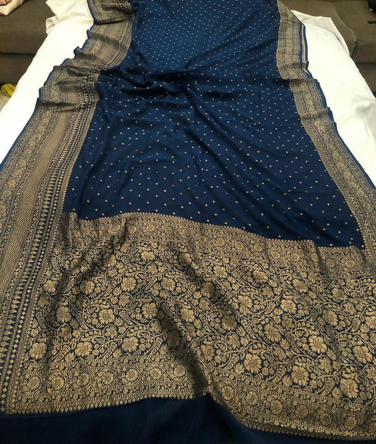Khaddi Georgette Banarasi Saree - Antique zari