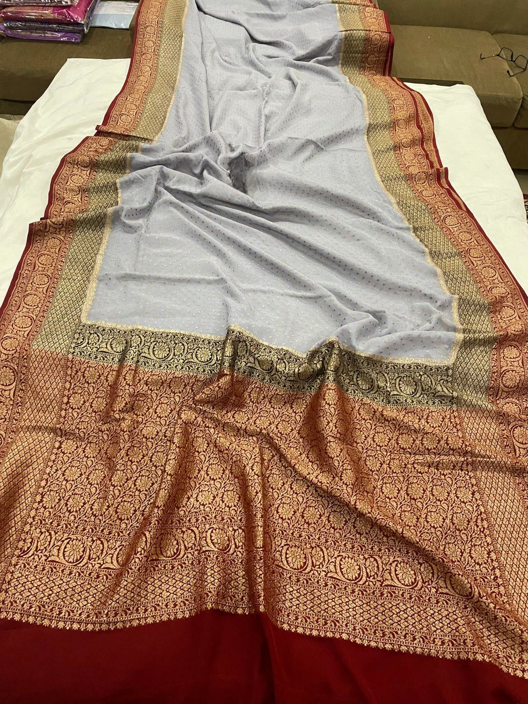 Khaddi Georgette Banarasi Saree - Antique zari