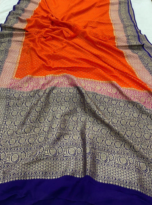 Khaddi Georgette Banarasi Saree - Antique zari