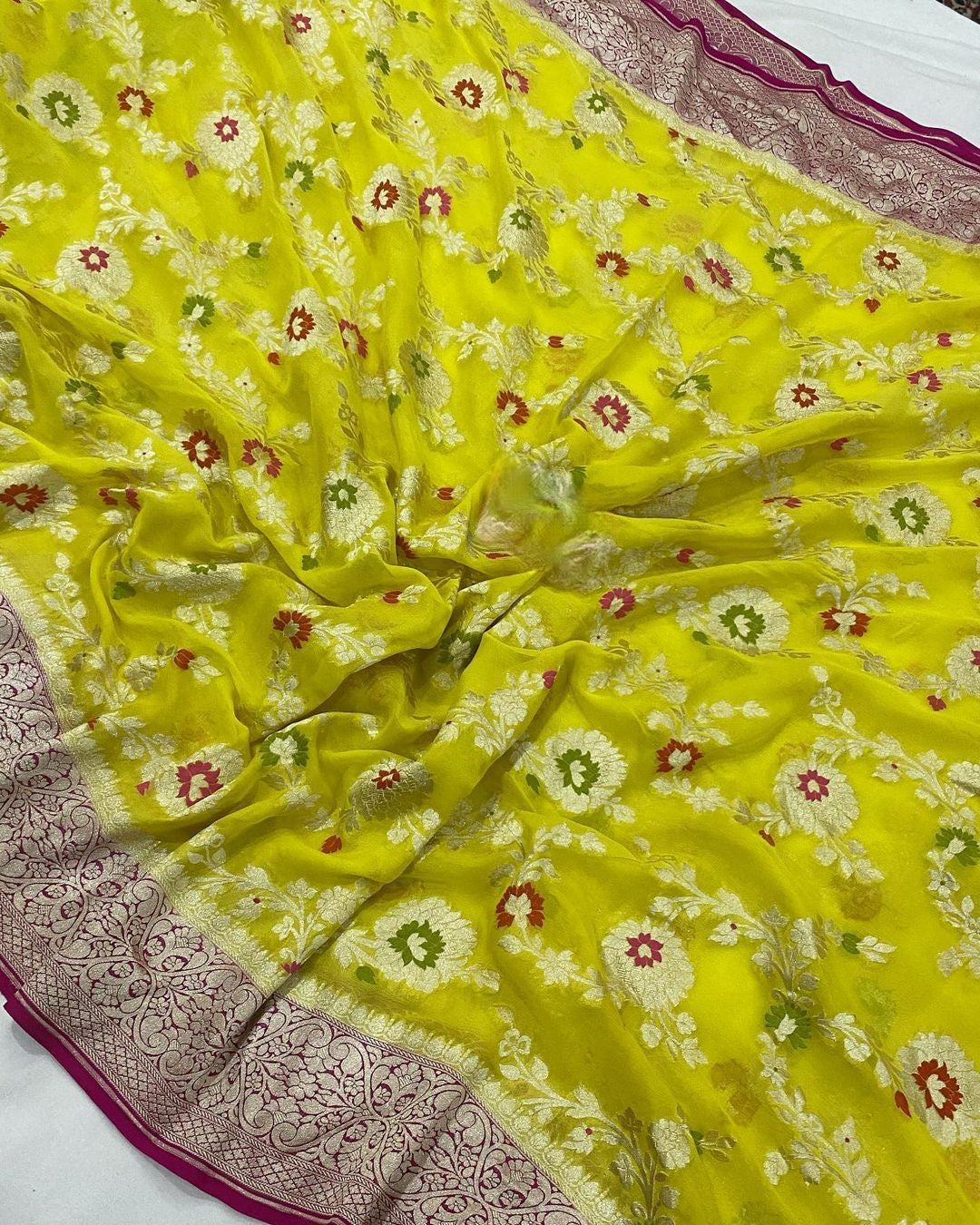 Khaddi Georgette Handloom Banarasi Saree