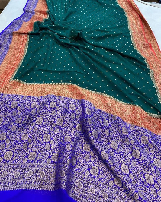 Khaddi Georgette Banarasi Saree - Antique zari