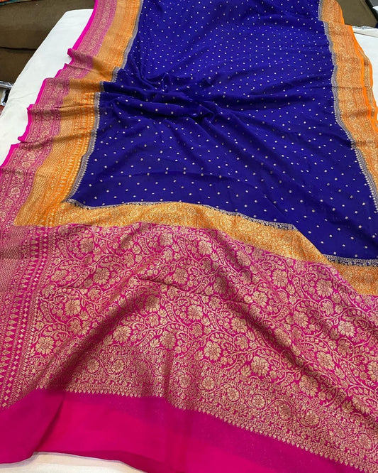 Khaddi Georgette Banarasi Saree - Antique zari