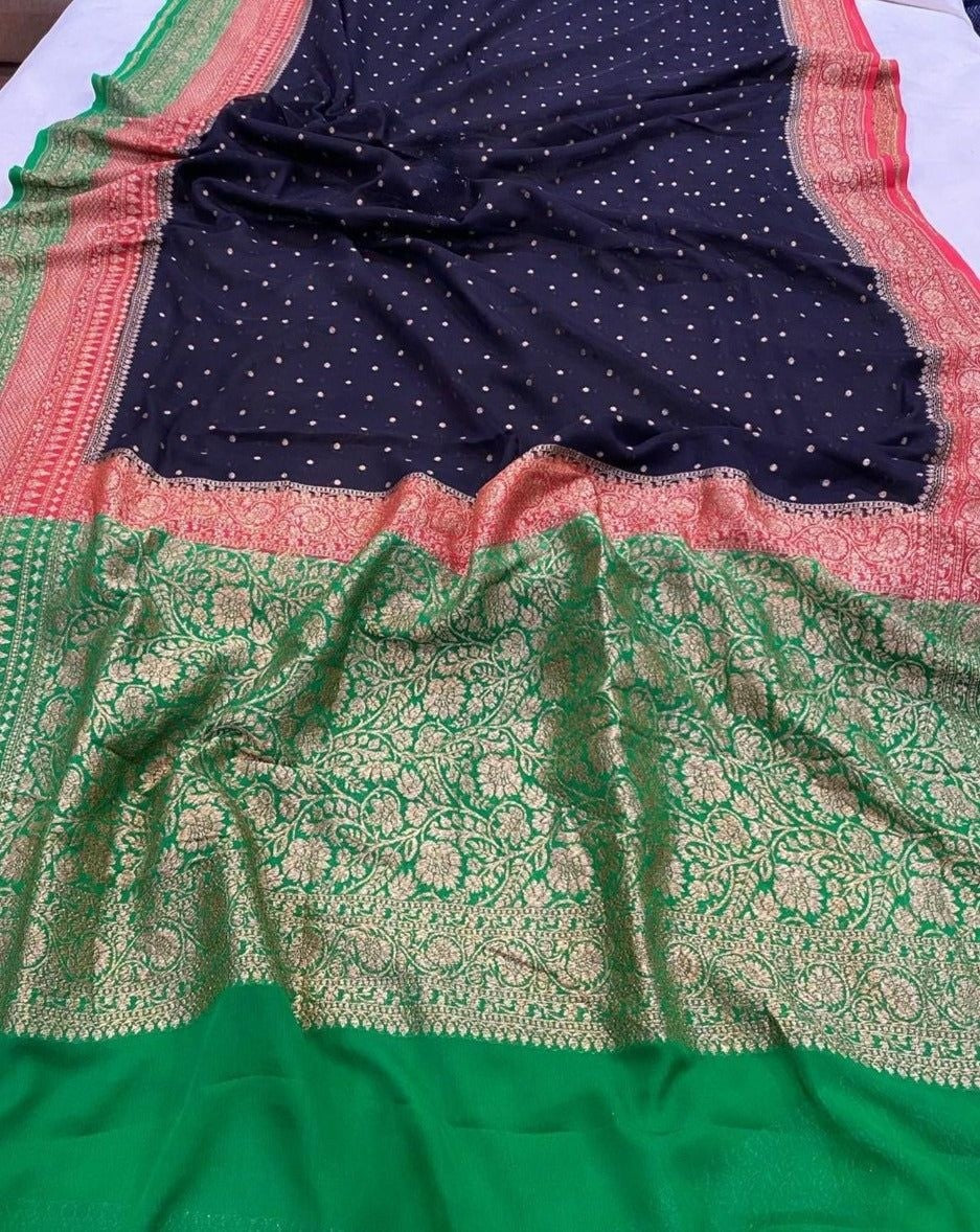 Khaddi Georgette Banarasi Saree - Antique zari