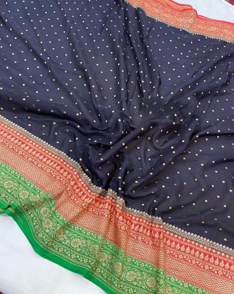 Khaddi Georgette Banarasi Saree - Antique zari