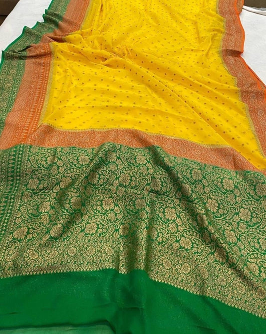 Khaddi Georgette Banarasi Saree - Antique zari