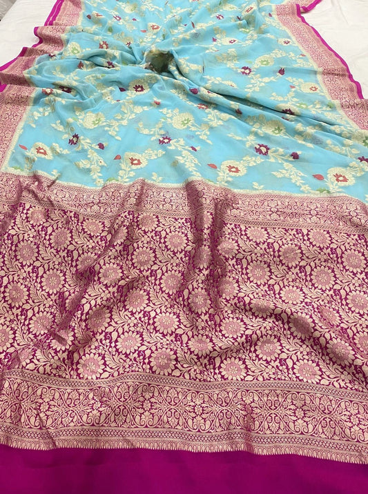 Khaddi Georgette Handloom Banarasi Saree