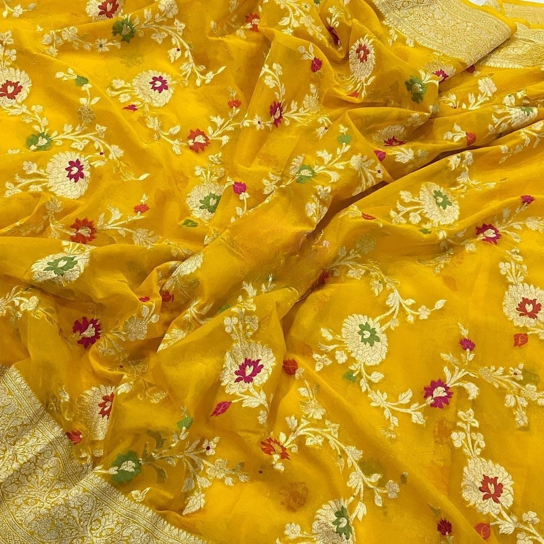 Khaddi Georgette Handloom Banarasi Saree