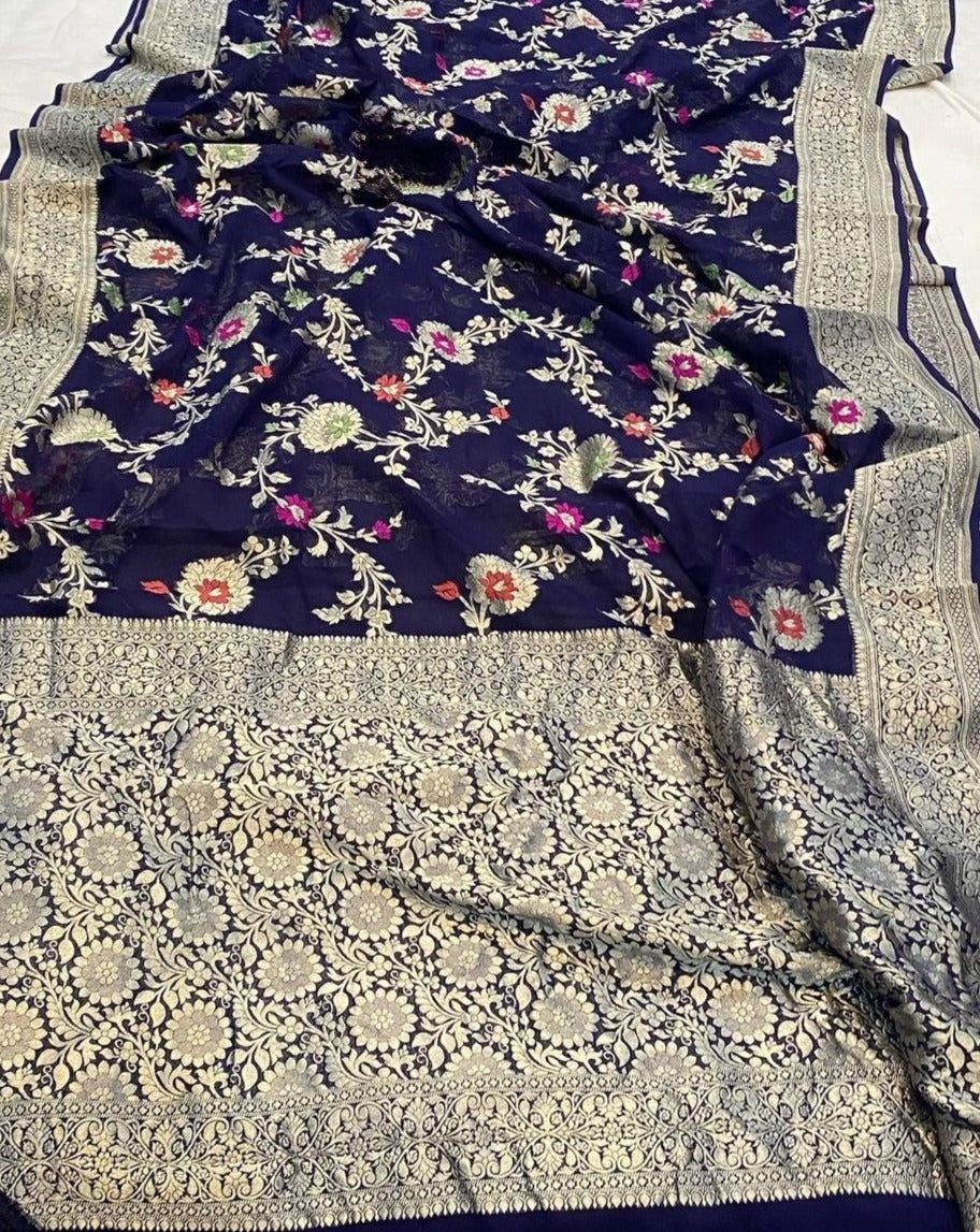 Khaddi Georgette Handloom Banarasi Saree