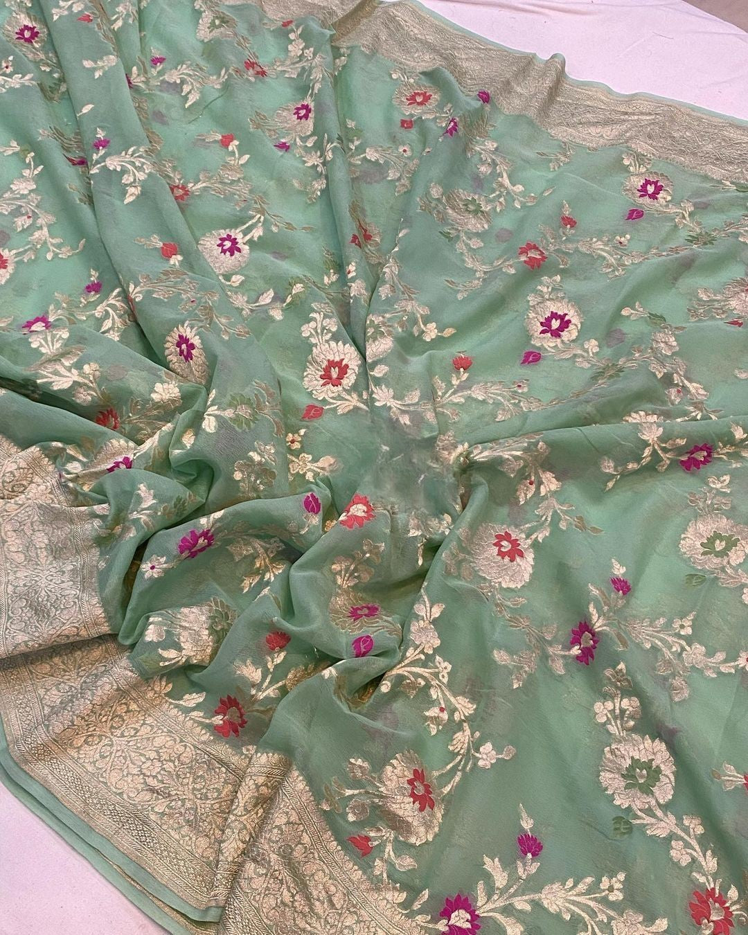 Khaddi Georgette Handloom Banarasi Saree